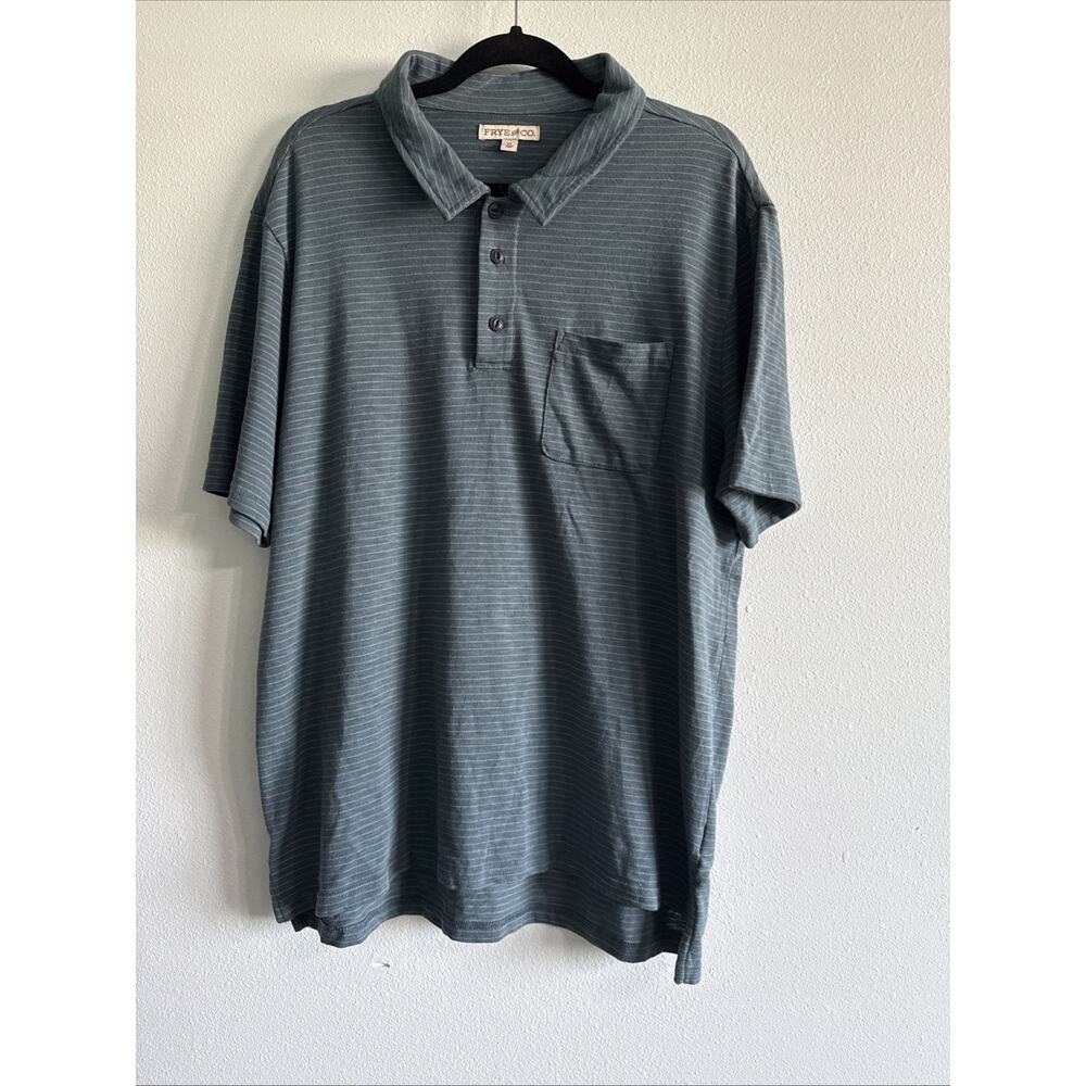 Frye and Co Shirt Mens XL‎ Blue Stripped Short Sleeve Polo